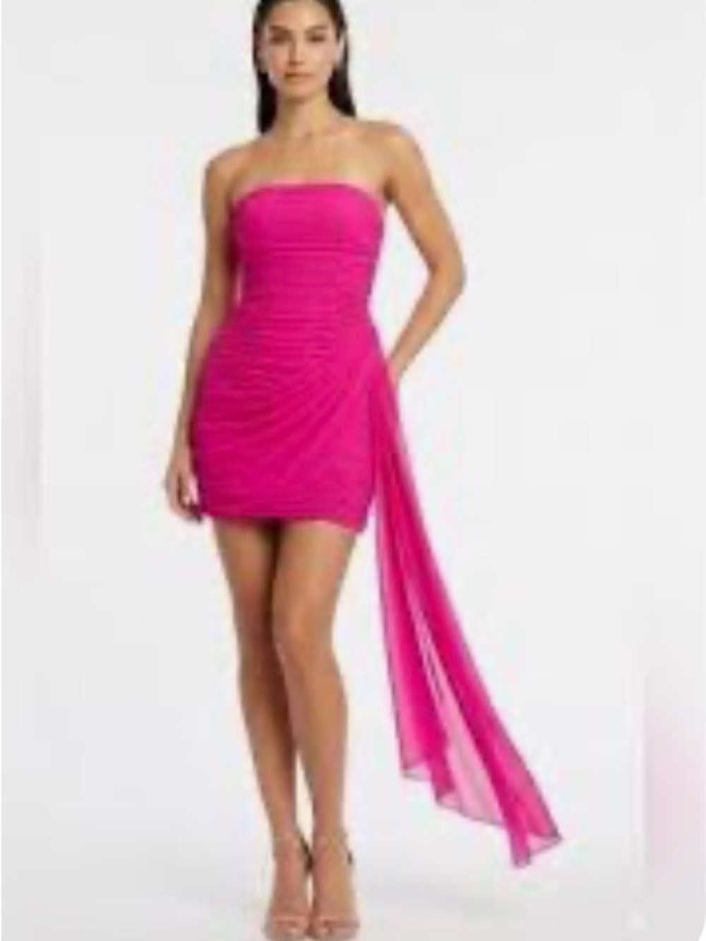 Express Hot Pink Strapless Mini Dress with Draped Train sz 8- m